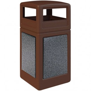 Commercial Zone 720422K StoneTec 42 Gallon Square Brown Decorative Trash Can with Pepperstone Panels and Dome Lid