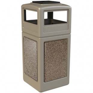 Commercial Zone 72051599 StoneTec 42 Gallon Beige Square Decorative Trash Can with Riverstone Panels and Ashtray Dome Lid