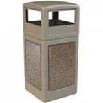 Commercial Zone 72051599 StoneTec 42 Gallon Beige Square Decorative Trash Can with Riverstone Panels and Ashtray Dome Lid
