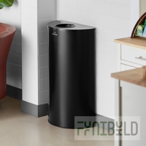 Lancaster Table & Seating 12 Gallon Black Powder-Coated Metal Half Round Decorative Trash Can