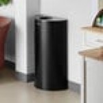 Lancaster Table & Seating 12 Gallon Black Powder-Coated Metal Half Round Decorative Trash Can Lancaster Table & Seating 12 Gallon Black Powder-Coated Metal Half Round Decorative Trash Can