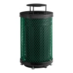 Lancaster Table & Seating 36 Gallon Heavy-Duty Round Green Expanded Steel Outdoor Trash Can with Rain Bonnet Lid Lancaster Table & Seating 36 Gallon Heavy-Duty Round Green Expanded Steel Outdoor Trash Can with Rain Bonnet Lid