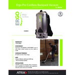Atrix VACBPAIC Ergo Pro 8 Qt. Cordless Backpack Vacuum with HEPA Filtration and Tool Kit - 26V, 300W