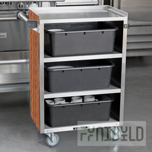Lakeside 815VC 4 Shelf Medium Duty Stainless Steel Utility Cart with Enclosed Base and Victorian Cherry Finish - 16 7/8