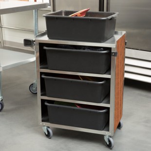 Lakeside 615VC 4 Shelf Standard Duty Stainless Steel Utility Cart with Enclosed Base and Victorian Cherry Finish - 16 1/2