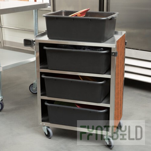 Lakeside 615VC 4 Shelf Standard Duty Stainless Steel Utility Cart with Enclosed Base and Victorian Cherry Finish - 16 1/2