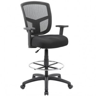 Boss B16021 Black Mesh Contract Drafting Stool with Footring and Adjustable Arms