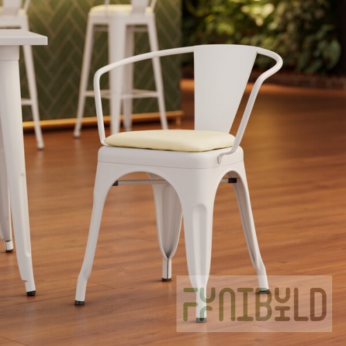 Lancaster Table & Seating Alloy Pearl White Indoor Arm Chair with White Vinyl Cushion
