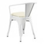 Lancaster Table & Seating Alloy Pearl White Indoor Arm Chair with White Vinyl Cushion Lancaster Table & Seating Alloy Pearl White Indoor Arm Chair with White Vinyl Cushion