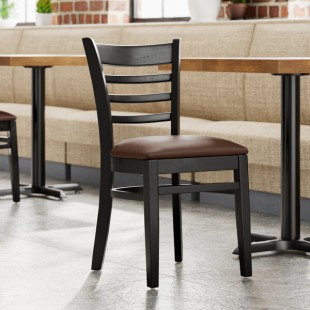 Lancaster Table & Seating Black Finish Wood Ladder Back Chair with Dark Brown Vinyl Seat - Detached Seat Lancaster Table & Seating Black Finish Wood Ladder Back Chair with Dark Brown Vinyl Seat - Detached Seat