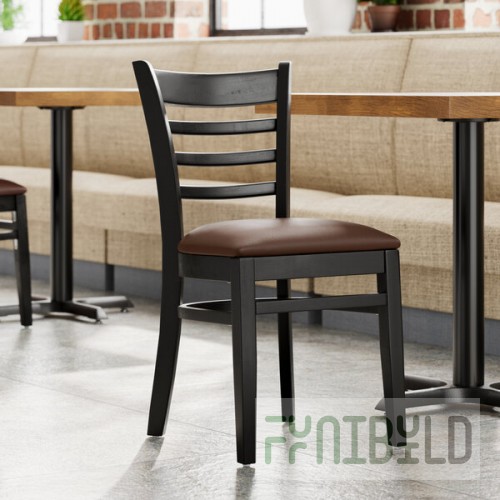 Lancaster Table & Seating Black Finish Wood Ladder Back Chair with Dark Brown Vinyl Seat - Detached Seat