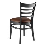 Lancaster Table & Seating Black Finish Wood Ladder Back Chair with Dark Brown Vinyl Seat - Detached Seat Lancaster Table & Seating Black Finish Wood Ladder Back Chair with Dark Brown Vinyl Seat - Detached Seat