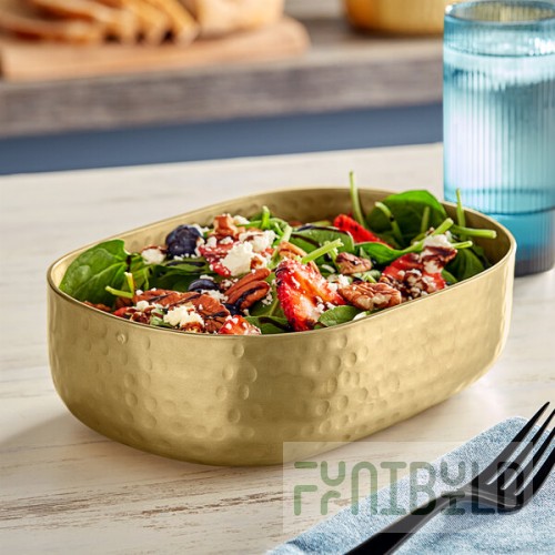 American Metalcraft ABHG69 48 oz. Gold Hammered Aluminum Oval Serving Bowl