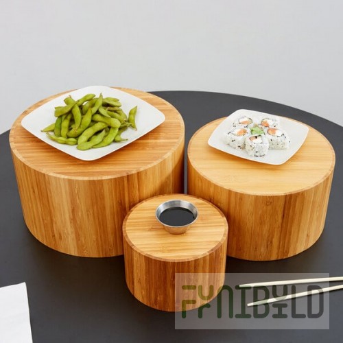 American Metalcraft RBRS3 3-Piece Round Bamboo Riser Set