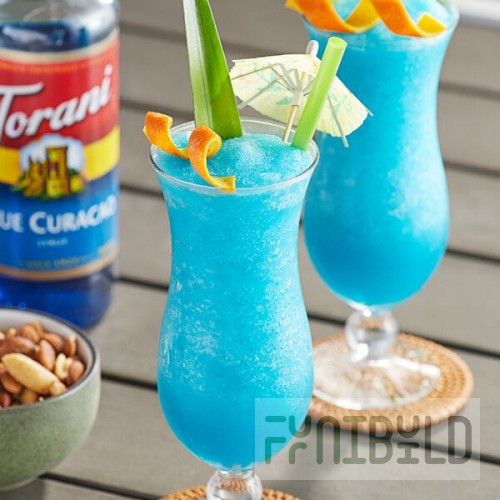 Torani Blue Curacao Flavoring Syrup 750 mL Glass Bottle - 12/Case