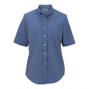 Edwards 5027 Women's Customizable French Blue Short Sleeve Wrinkle-Resistant Easy-Care Oxford Dress Shirt with Soil Release - 2X