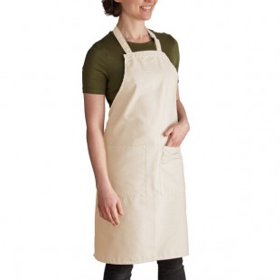Intedge Ivory Adjustable Poly-Cotton Bib Apron with 2 Pockets - 32