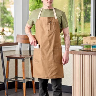Uncommon Chef 3104 Caramel Customizable 100% Cotton Rebel Bib Apron with Natural Webbing and 3 Pockets - 34