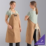 Uncommon Chef 3104 Caramel Customizable 100% Cotton Rebel Bib Apron with Natural Webbing and 3 Pockets - 34