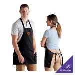 Choice Black Customizable Poly-Cotton Front of House Bib Apron with 3 Pockets - 25