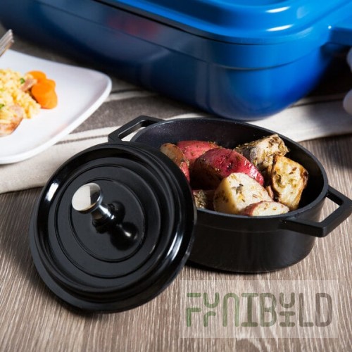 GET Heiss 12 oz. Black Enamel Coated Cast Aluminum Mini Coated Cast Aluminum Oval Pot with Lid CA-103-BK/BK/CC
