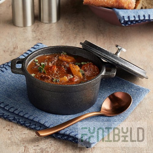 Valor 16 oz. Pre-Seasoned Mini Cast Iron Pot with Cover - 12/Case
