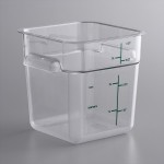 Vigor 4 Qt. Clear Square Polycarbonate Food Storage Container and Green Lid - 6/Pack