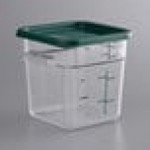 Vigor 4 Qt. Clear Square Polycarbonate Food Storage Container and Green Lid - 6/Pack