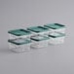Vigor 4 Qt. Clear Square Polycarbonate Food Storage Container and Green Lid - 6/Pack