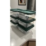 Vigor 4 Qt. Clear Square Polycarbonate Food Storage Container and Green Lid - 6/Pack
