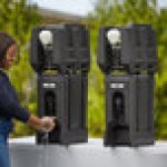 Cambro 2.5 Gallon Black Portable Handwash Station with Soap and Multi Fold Paper Towel Dispenser and Riser