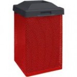 Wausau Tile MF3055 35 Gallon Steel Square Trash Can with Plastic Push Door Lid and Tray Caddy