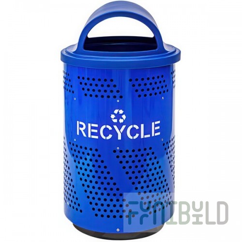 Ex-Cell Kaiser Arena 51 Series ARENA-X51 R 51 Gallon Blue Steel Customizable Outdoor Recycling Bin with Hooded Rain Top