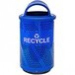 Ex-Cell Kaiser Arena 51 Series ARENA-X51 R 51 Gallon Blue Steel Customizable Outdoor Recycling Bin with Hooded Rain Top