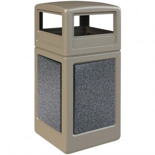 Commercial Zone 720417K StoneTec 42 Gallon Square Beige Decorative Trash Can with Pepperstone Panels and Dome Lid