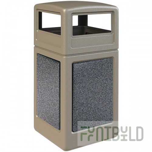 Commercial Zone 720417K StoneTec 42 Gallon Square Beige Decorative Trash Can with Pepperstone Panels and Dome Lid