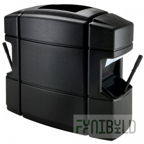 Commercial Zone 758701 40 Gallon Islander Series Waste 'N Wipe Black Rectangular Trash Can with 2 Paper Towel Dispensers, 2 Squeegees, and 2 Windshield Wash Stations