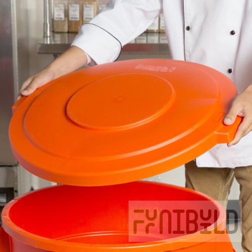 Carlisle 84103324 Bronco 32 Gallon Orange Flat Round Trash Can Lid