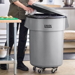 Lavex 55 Gallon Gray Round Commercial Trash Can with Lid and Dolly Lavex 55 Gallon Gray Round Commercial Trash Can with Lid and Dolly