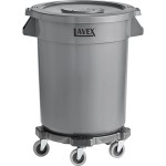 Lavex 55 Gallon Gray Round Commercial Trash Can with Lid and Dolly