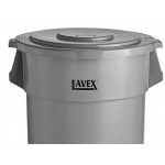 Lavex 55 Gallon Gray Round Commercial Trash Can with Lid and Dolly