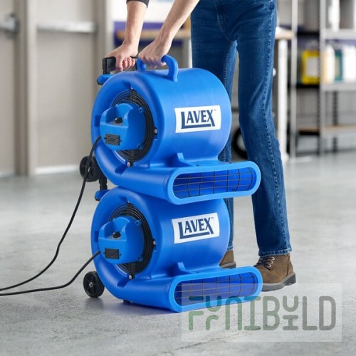 Lavex 2-Piece Compact 3-Speed Air Mover Set with Telescoping Handle, Wheels, and GFCI Power Outlets - 1/3 hp, 1,100 CFM
