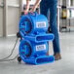 Lavex 2-Piece Compact 3-Speed Air Mover Set with Telescoping Handle, Wheels, and GFCI Power Outlets - 1/3 hp, 1,100 CFM