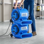 Lavex 2-Piece Compact 3-Speed Air Mover Set with Telescoping Handle, Wheels, and GFCI Power Outlets - 1/3 hp, 1,100 CFM