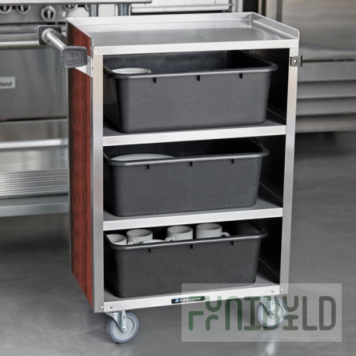 Lakeside 815RM 4 Shelf Medium Duty Stainless Steel Utility Cart with Enclosed Base and Red Maple Finish - 16 7/8