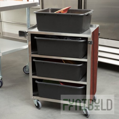 Lakeside 615RM 4 Shelf Standard Duty Stainless Steel Utility Cart with Enclosed Base and Red Maple Finish - 16 1/2