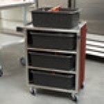 Lakeside 615RM 4 Shelf Standard Duty Stainless Steel Utility Cart with Enclosed Base and Red Maple Finish - 16 1/2