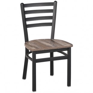 BFM Seating Lima Sand Black Customizable Steel Ladder Back Side Chair with Relic Farmhouse Seat