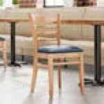 Lancaster Table & Seating Natural Finish Wood Ladder Back Chair with Navy Vinyl Seat - Assembled Lancaster Table & Seating Natural Finish Wood Ladder Back Chair with Navy Vinyl Seat - Assembled