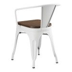 Lancaster Table & Seating Alloy Pearl White Indoor Arm Chair with Walnut Wood Seat Lancaster Table & Seating Alloy Pearl White Indoor Arm Chair with Walnut Wood Seat